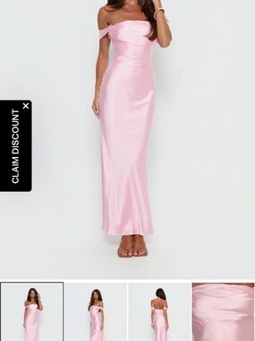 Princess Polly Pink Satin Off-Shoulder Column Gown